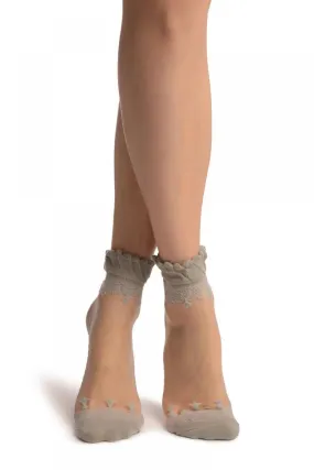 Grey Versalles Lace On Invisible Mesh Ankle High Socks