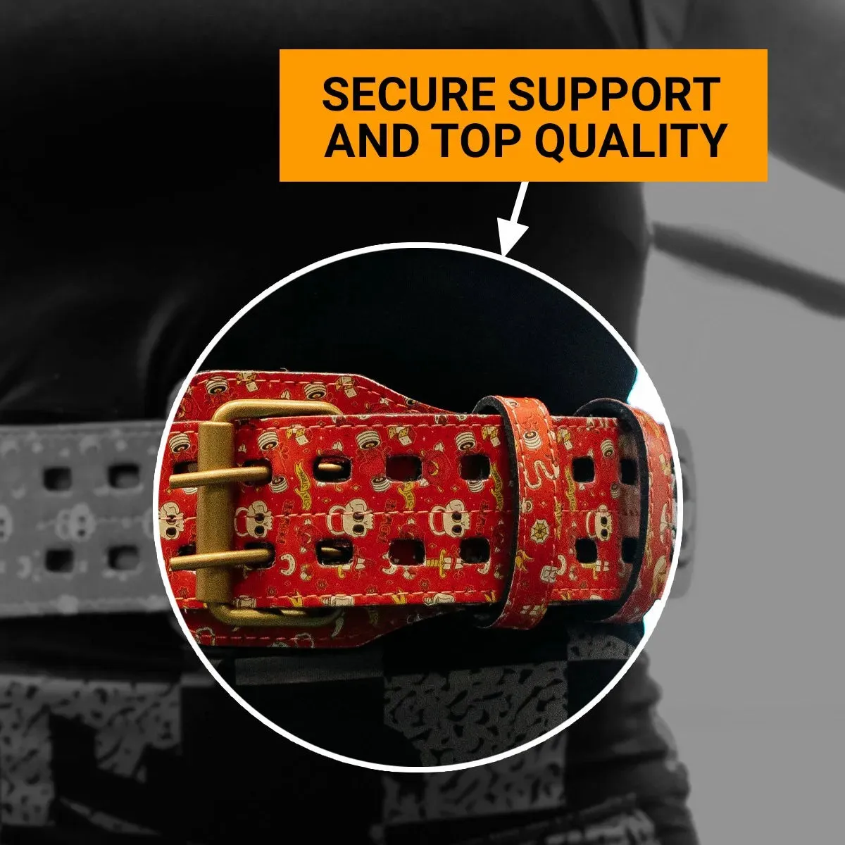 Leather Weightlifting Belt Red Skull