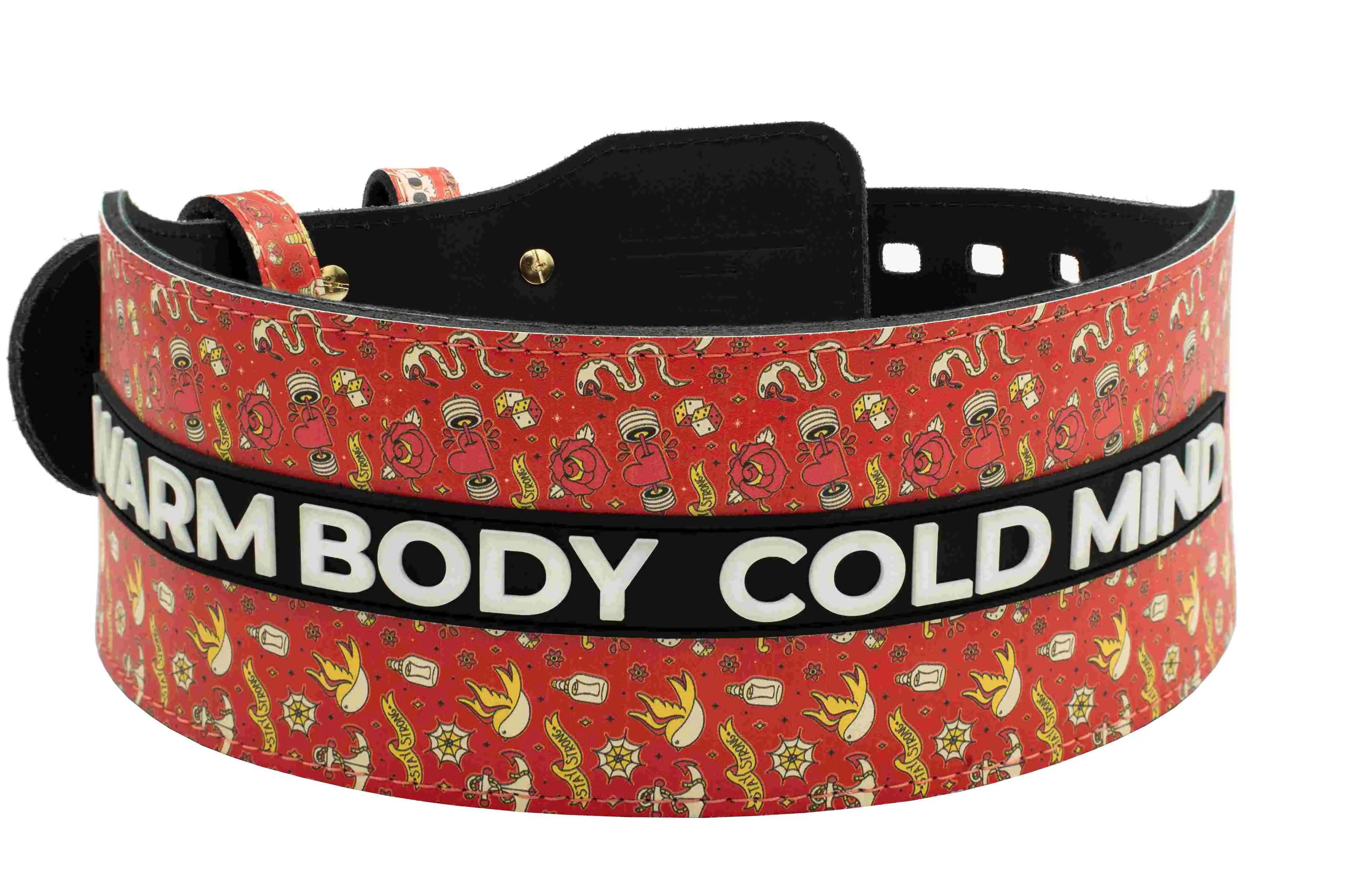 Leather Weightlifting Belt Red Skull