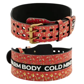 Leather Weightlifting Belt Red Skull