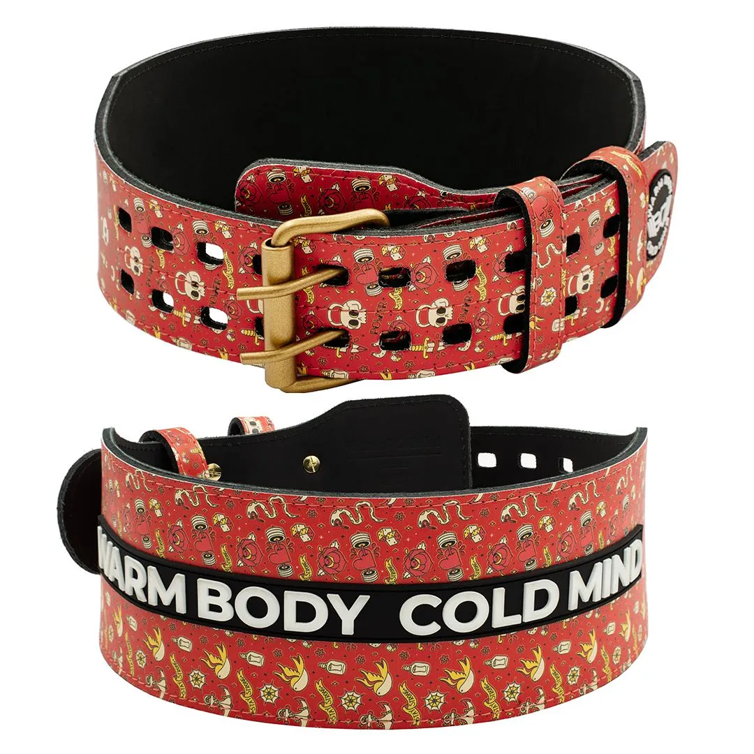 Leather Weightlifting Belt Red Skull