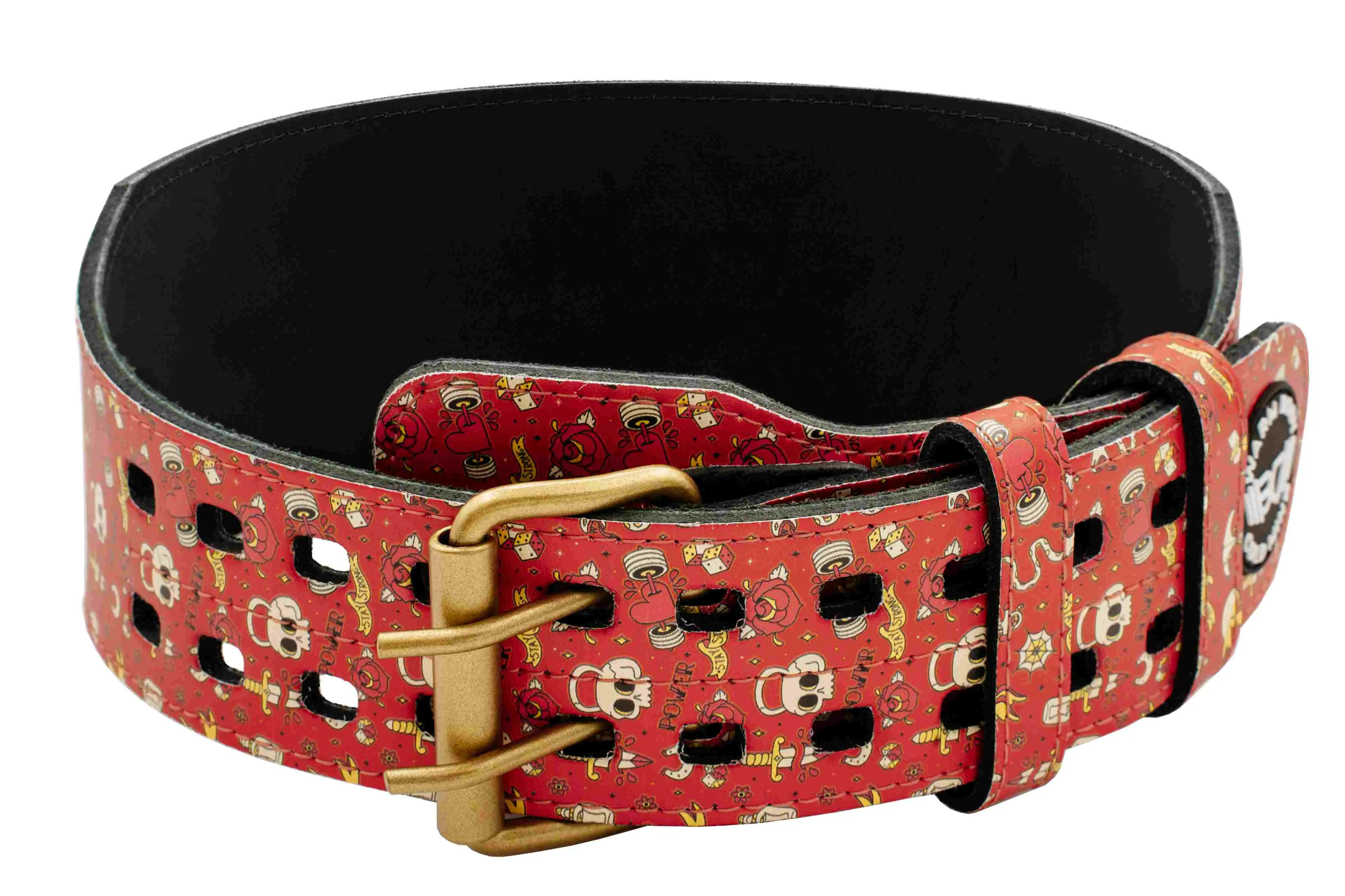 Leather Weightlifting Belt Red Skull