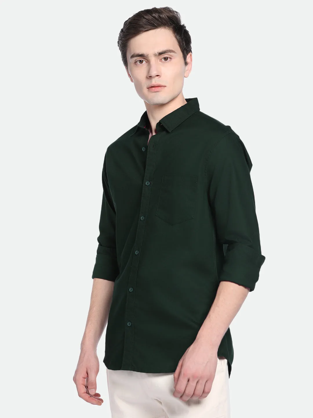 Men's Dark Grey Solid Spread Collar Cotton Shirt