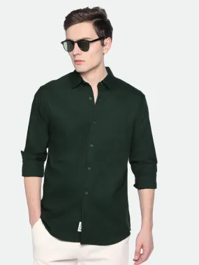 Men's Dark Grey Solid Spread Collar Cotton Shirt