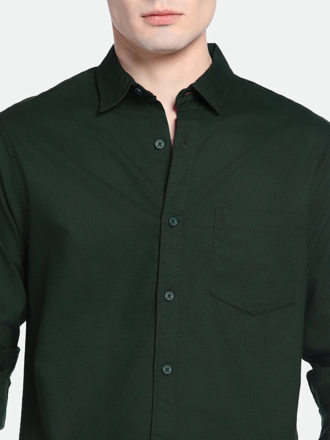 Men's Dark Grey Solid Spread Collar Cotton Shirt
