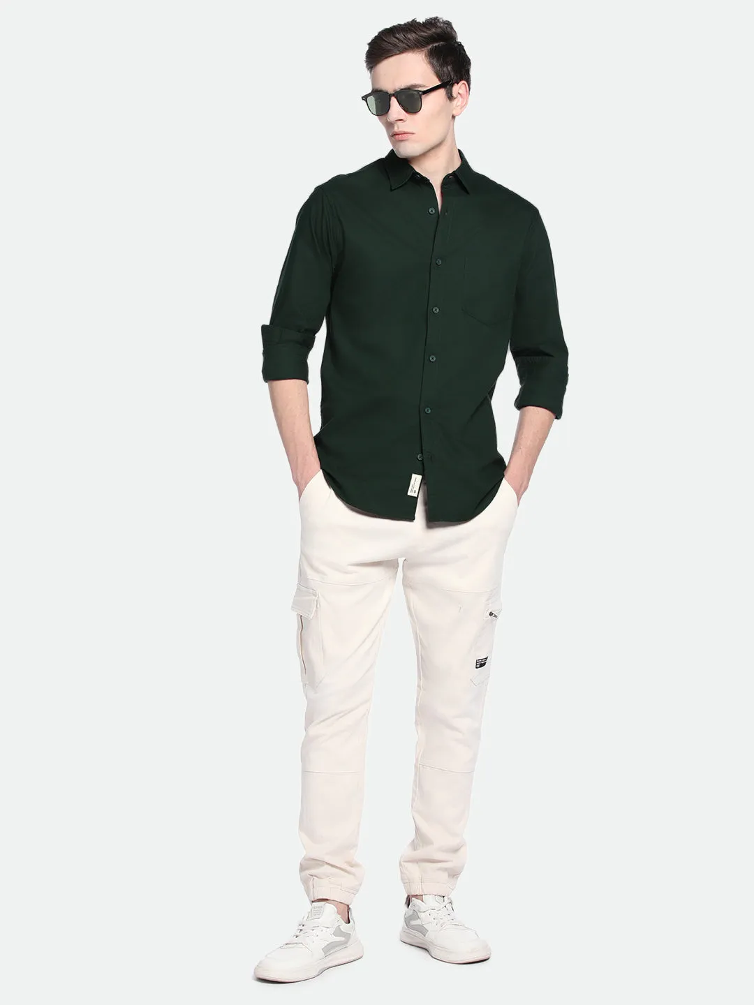 Men's Dark Grey Solid Spread Collar Cotton Shirt
