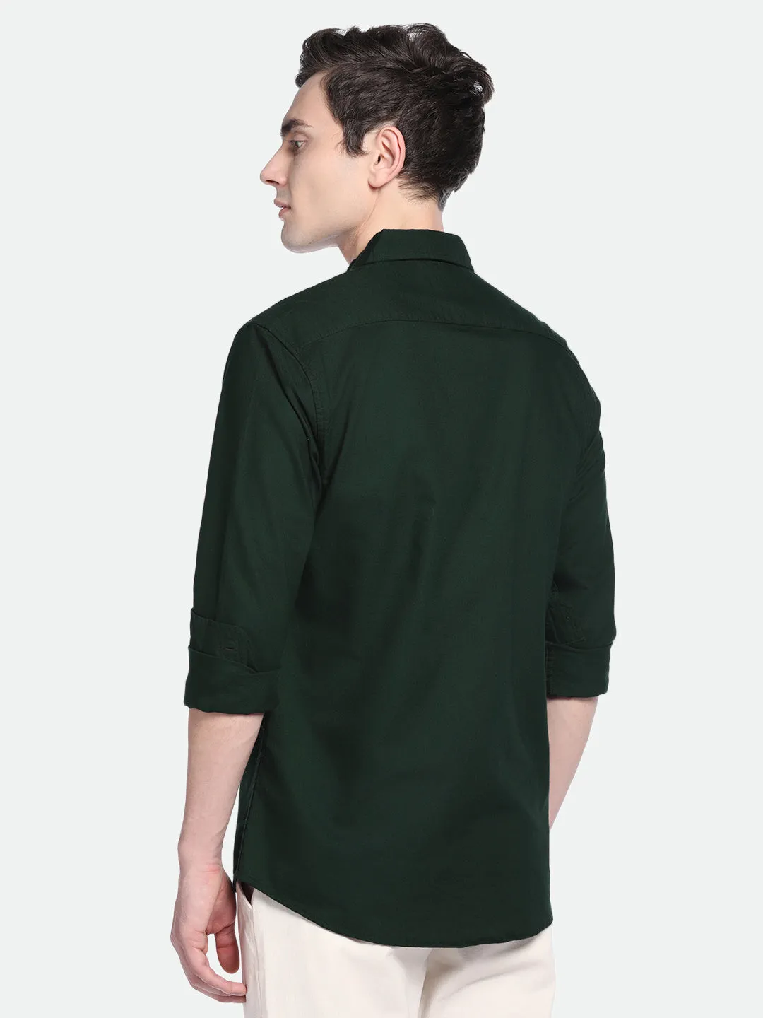 Men's Dark Grey Solid Spread Collar Cotton Shirt